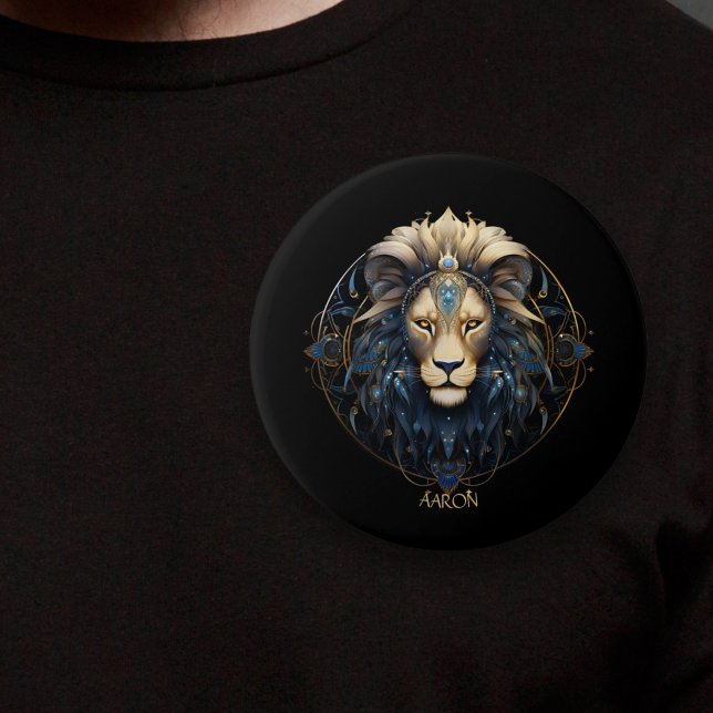 Modern Black Gold Lion Zodiac Sign Astrology Leo 7.5 Cm Round Badge (Creator Uploaded)