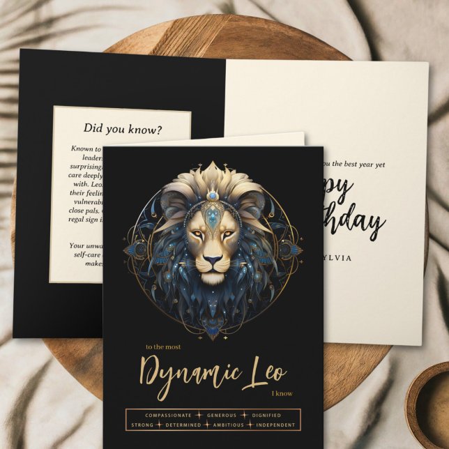 Modern Black Gold Lion Zodiac Sign Leo Birthday Card (Creator Uploaded)