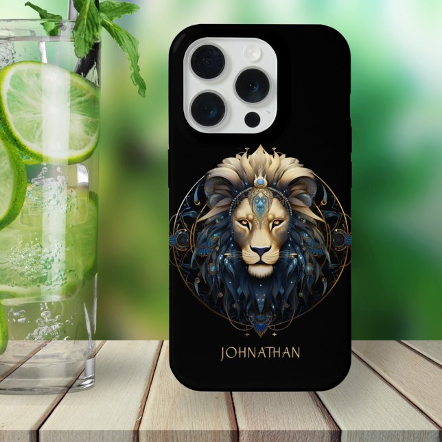 Modern Black Gold Lion Zodiac Sun Sign Name Leo iPhone Case (Creator Uploaded)