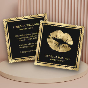 Modern Black Gold Lips Makeup Artist Square Business Card