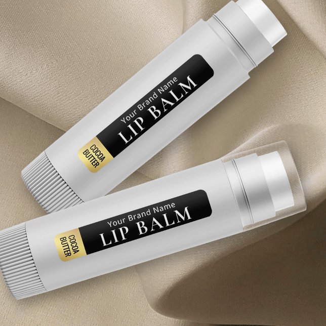 Modern Black & Gold Lipstick Lip Balm Waterproof (Black and faux gold skinny rectangle labels for lip products - waterproof & durable stickers)