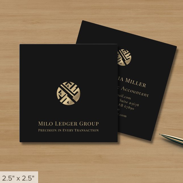 Modern Black Gold Logo Square Business Card (Creator Uploaded)