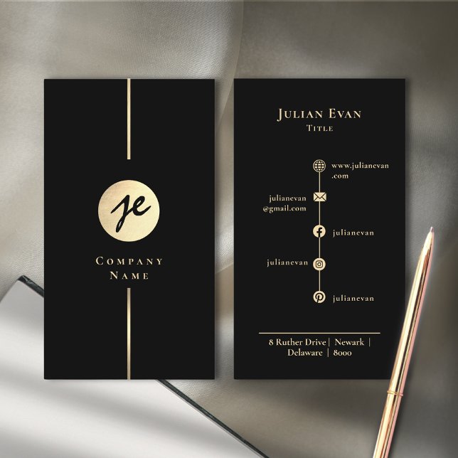 Modern Black Gold Luxe Monogram Business Card (Creator Uploaded)