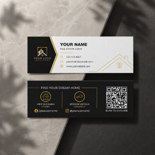 Modern Black Gold Luxury Real Estate QR Code Mini Business Card
