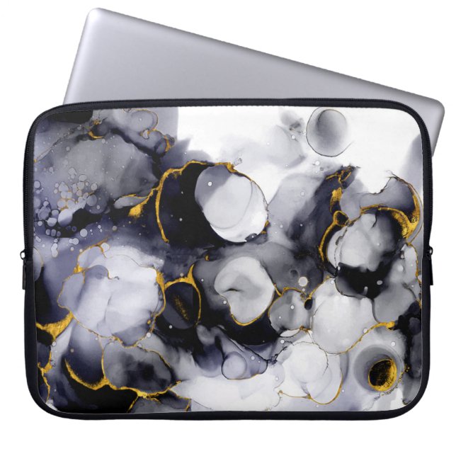 Modern Black-Gold Marble Background Laptop Sleeve (Front)