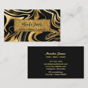 Modern Black Gold Marble Glitter Gold Beauty Salon Business Card
