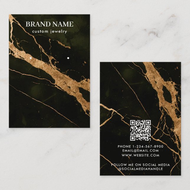 Modern Black Gold Marble Jewelry Display Card (Front/Back)
