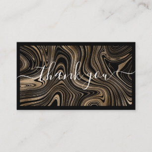 Modern black gold marble script Thank you Business Card