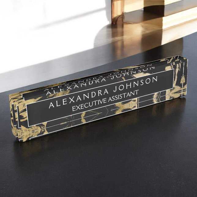 Modern Black Gold Marble Stone Custom Minimalist Nameplate (Creator Uploaded)
