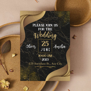 Modern Black & Gold Marble Wedding Design  Invitation