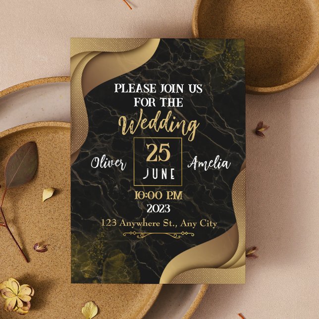 Modern Black & Gold Marble Wedding Design  Invitation (Creator Uploaded)