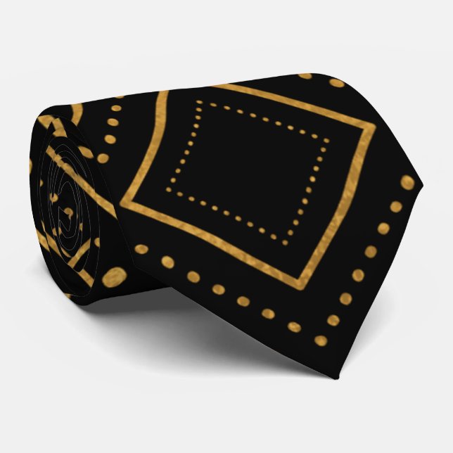 Modern Black Gold Mens Fashion Neck Tie (Rolled)