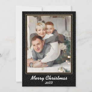 Modern Black Gold Merry Christmas Photo Christmas  Holiday Card