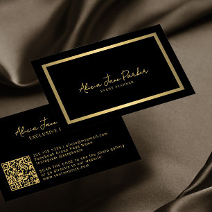 Modern black gold metallic QR code professional Business Card