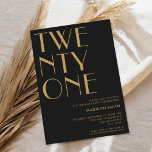 Modern Black Gold Minimalist Chic 21st Birthday Invitation<br><div class="desc">Modern 21st birthday invitation featuring elegant chic typography and minimalist design in black gold colour.</div>