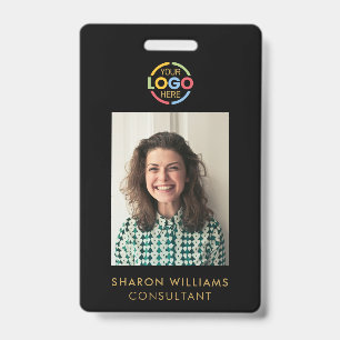 Modern Black Gold Minimalist Employee Photo ID Badge