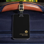 Modern Black Gold Minimalist Monogram Name Luggage Tag<br><div class="desc">Modern black gold minimalist monogram name luggage tag</div>