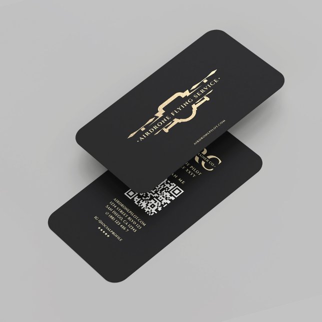 Modern Black Gold Monogram Drone Pilot Business Card (Modern Black Gold Monogram Drone Pilot Business Card
)