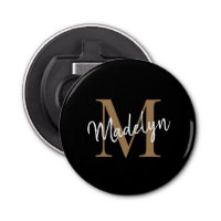 Modern Black Gold Monogram Elegant Feminine Script