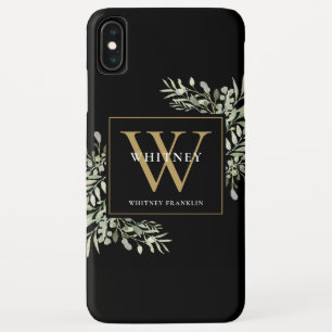 Modern Black Gold Monogram Elegant Greenery Case-Mate iPhone Case