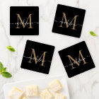 Modern Black Gold Monogram Elegant Script Name