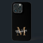 Modern Black Gold Monogram Feminine Script Name iPhone 13 Pro Case<br><div class="desc">Modern Black Gold Monogram Feminine Script Name iPhone Case. Easily personalise this modern elegant iphone case with your custom monogram and name.</div>