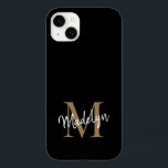Modern Black Gold Monogram Feminine Script Name Case-Mate iPhone 14 Plus Case<br><div class="desc">Modern Black Gold Monogram Feminine Script Name iPhone X Case. Easily personalise this modern elegant iphone case with your custom monogram and name.</div>