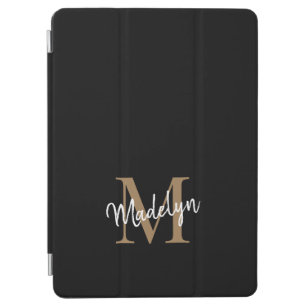 Modern Black Gold Monogram Feminine Stylish Script iPad Air Cover