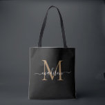 Modern Black Gold Monogram Girly Feminine Script Tote Bag<br><div class="desc">Modern Black Gold Monogram Girly Feminine Script Name Initial Tote Bag</div>