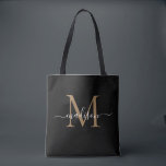 Modern Black Gold Monogram Girly Feminine Script Tote Bag<br><div class="desc">Modern Black Gold Monogram Girly Feminine Script Name Initial Tote Bag</div>