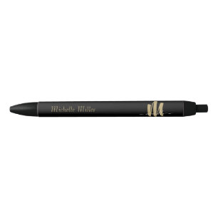 modern black gold monogram initial business name  ink pen