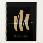 modern black gold monogram initial business name  planner<br><div class="desc">Elegant Monogram initial in white,  gold and black. Personalise your initial and name. This can be for Home,  Office,  Professional Work or School.</div>