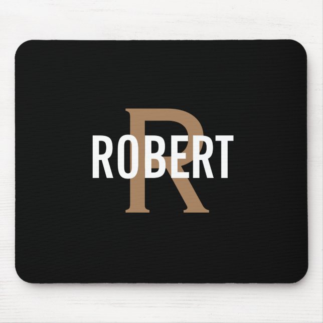 Modern black gold monogram men name mouse pad (Front)