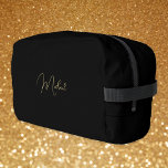 Modern Black Gold Monogram Mens Womens Gym Travel Dopp Kit<br><div class="desc">Create your own custom, personalised, beautiful modern elegant faux gold script / typography monogram monogrammed, durable Polyester Poplin, sturdy polyester fabric mens womens kids solid plain black cosmetic makeup toiletry organiser golf beach accessory gym travel dopp kit bag pouch with a zippered closure, two interior mesh pockets - one zippered...</div>