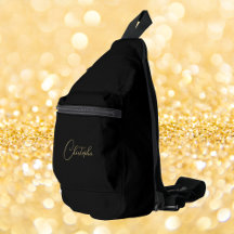 Modern Black Gold Monogram Mens Womens Kids Travel