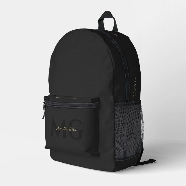 Modern Black Gold Monogram Minimalist  Printed Backpack (Back Corner Right)