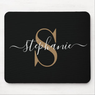 Modern Black Gold Monogram  Mouse Pad