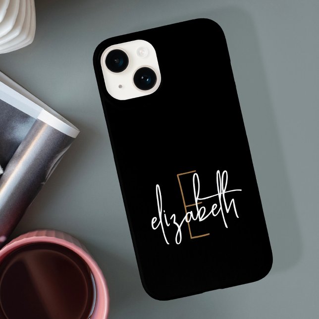 Modern Black Gold Monogram Name iPhone Case (Creator Uploaded)