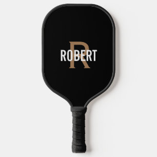 Modern black gold monogram name mens pickleball pa paddle
