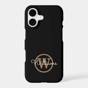 Modern Black Gold Monogram Script Name