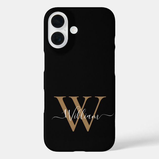 Modern black gold  monogram script name Case-Mate iPhone case (Back)