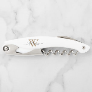 Modern black gold monogram script name corkscrew
