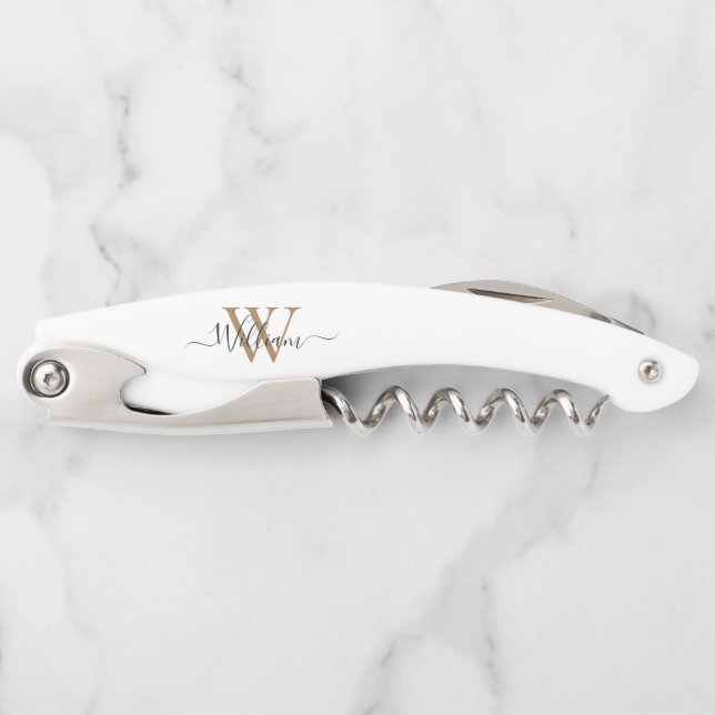 Modern black gold  monogram script name corkscrew (Front)
