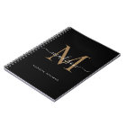 Modern Black Gold Monogram Script Name Initial