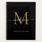 Modern Black Gold Monogram Script Name Initial