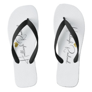 Modern Black Gold Monogram Script Name Stylish Jandals