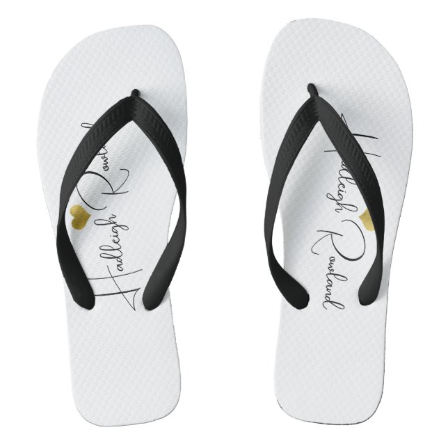 Modern Black Gold Monogram Script Name Stylish Jandals (Footbed)