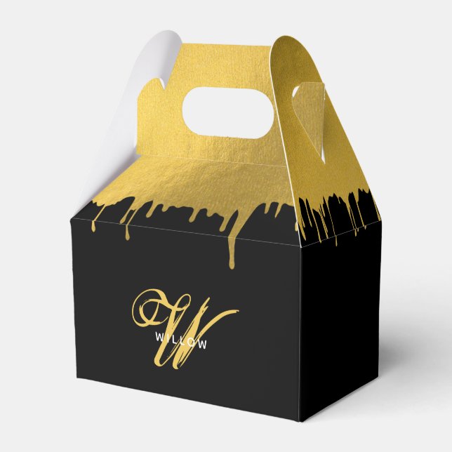 Modern Black & Gold Monogram Vintage  Favour Box (Front Side)