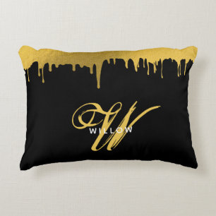 Modern Black & Gold Monogram Vintage Script  Decorative Cushion