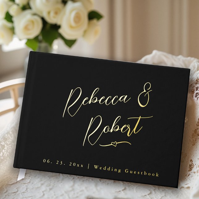 Modern Black Gold Monogram Wedding  Guest Book (Creator Uploaded)